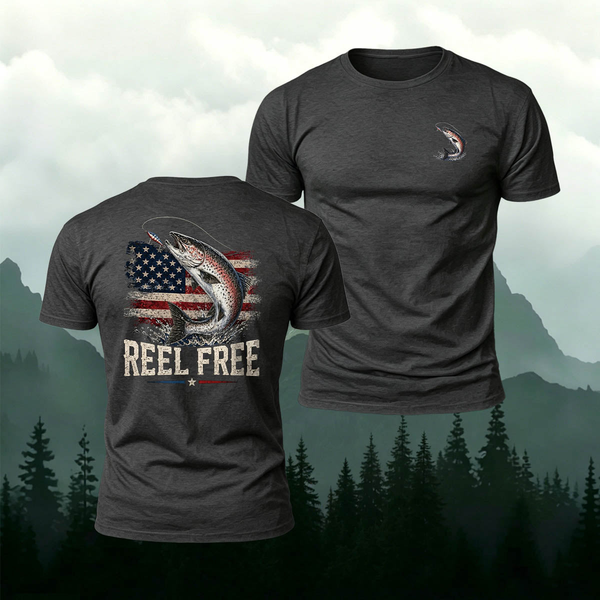 American Retro Trout Print 100% Cotton T-Shirt