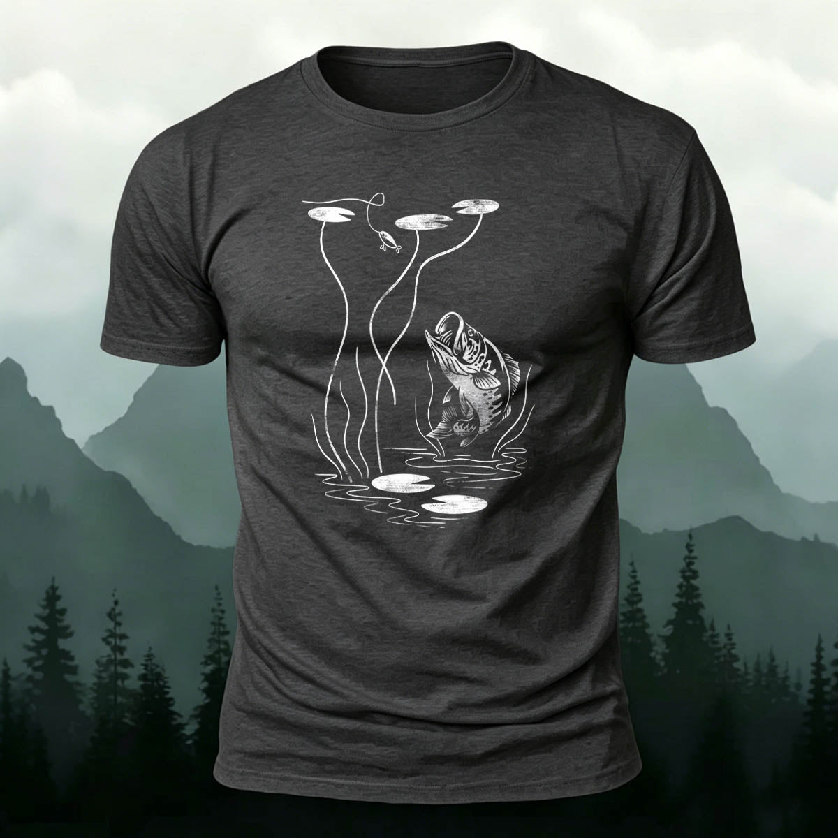 Fishing Print Natural Casual 100% Cotton T-Shirt