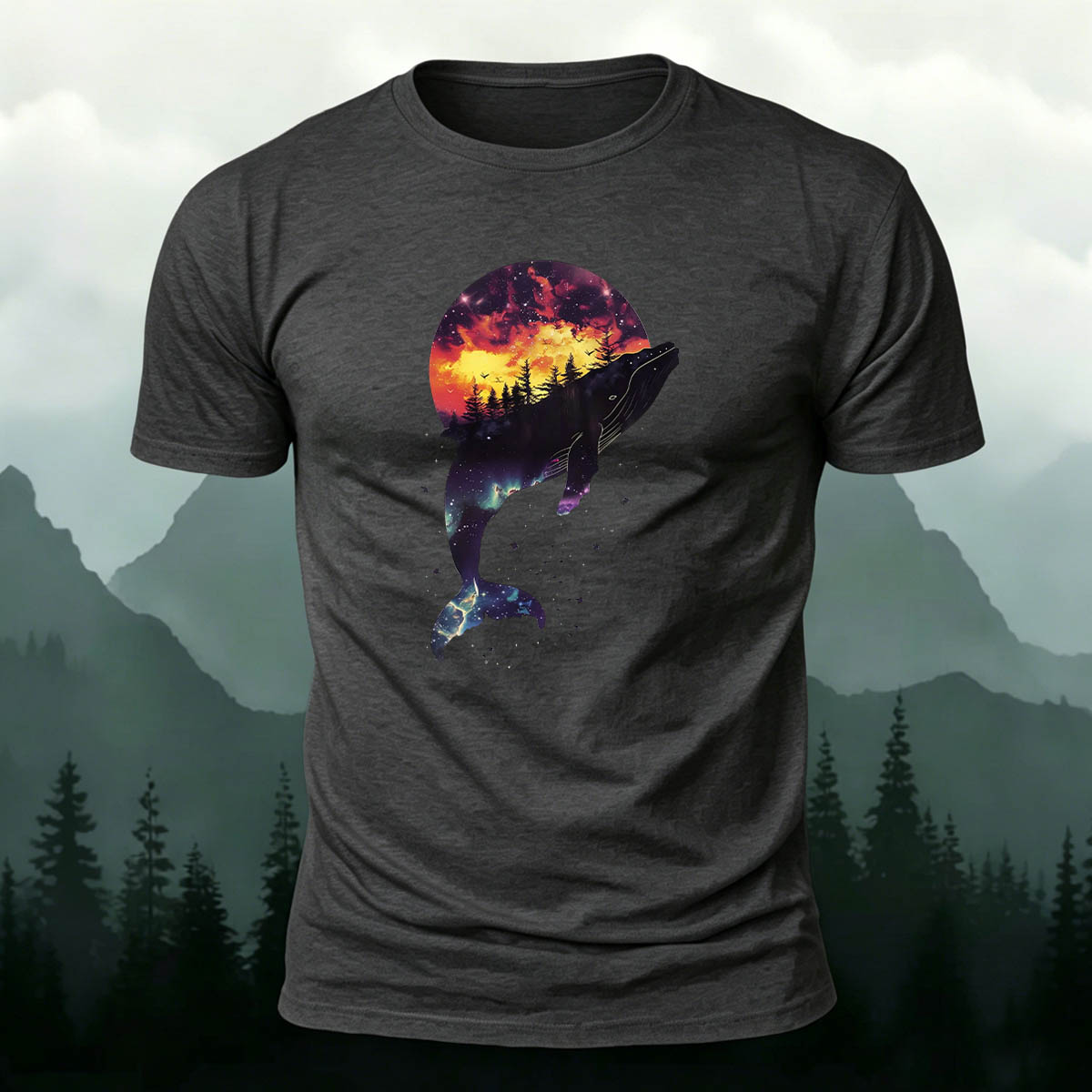 Whale Outdoor Scenic Print Casual Breathable T-Shirt