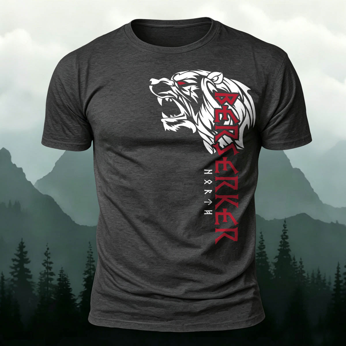 Sublimation Viking Wolf Head Totem Casual T-Shirt