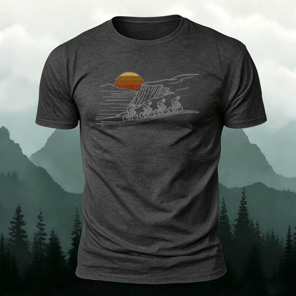 Premium Cotton Mountain Biking Illustration Casual Tee