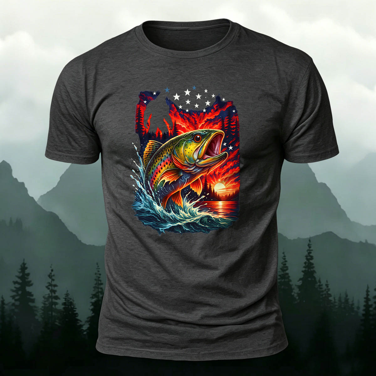 Trout Dusk Print Casual 100% Cotton T-Shirt