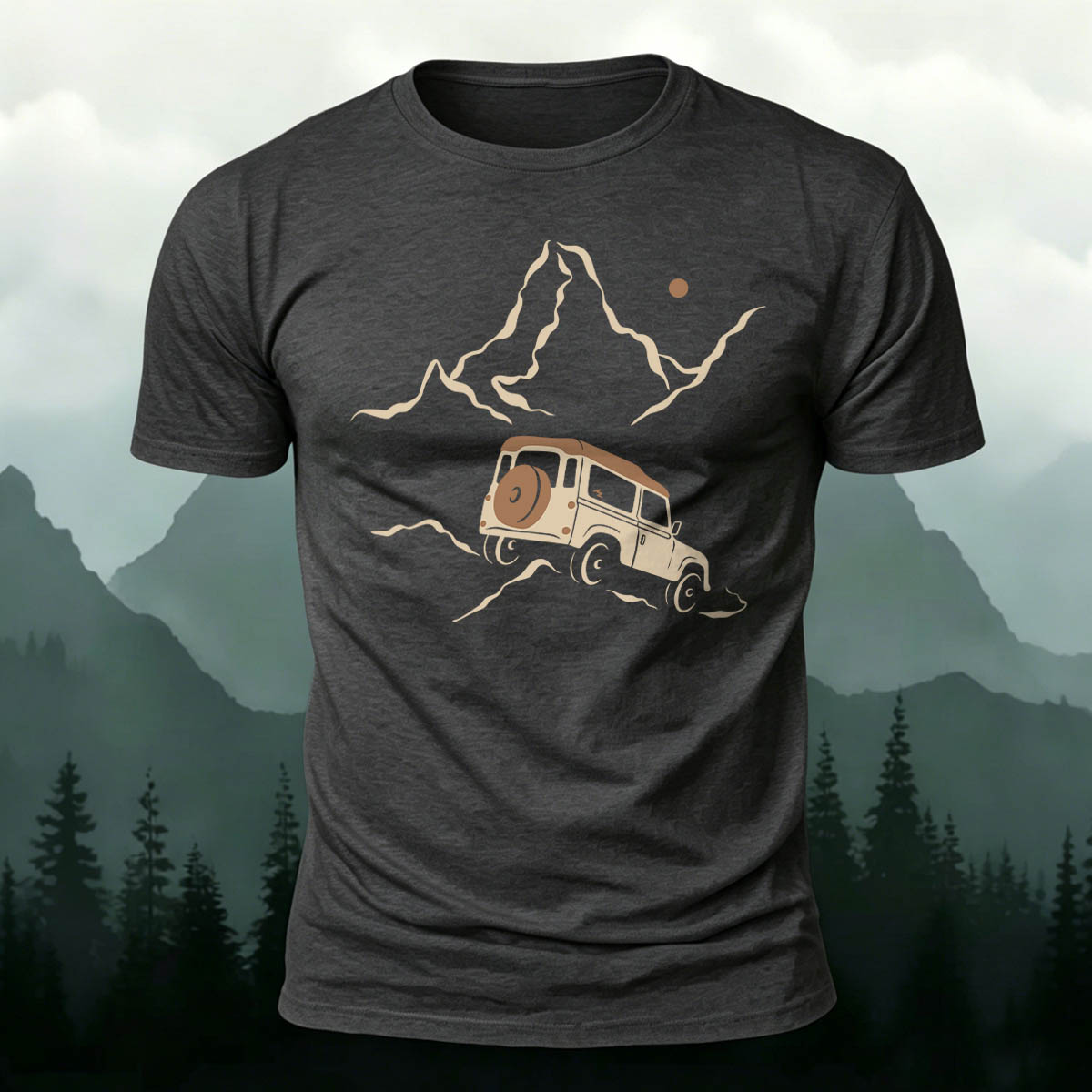 100% Cotton Driving Through the Mountains Printed Casual T-Shirt
