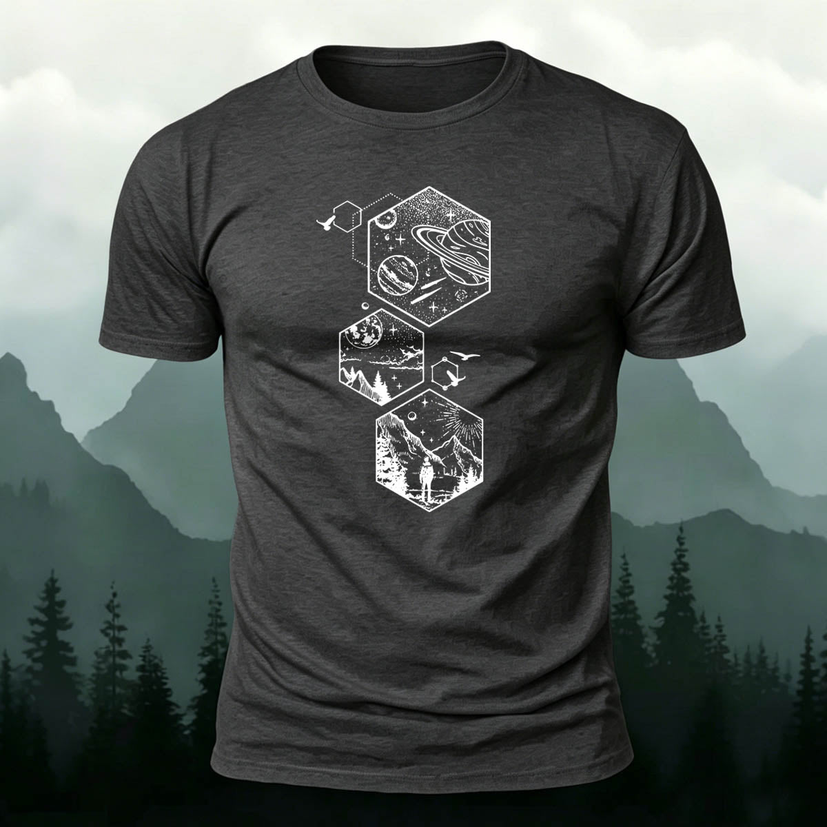 Hiking Geometric Scenery Skin Friendly Casual T-Shirt