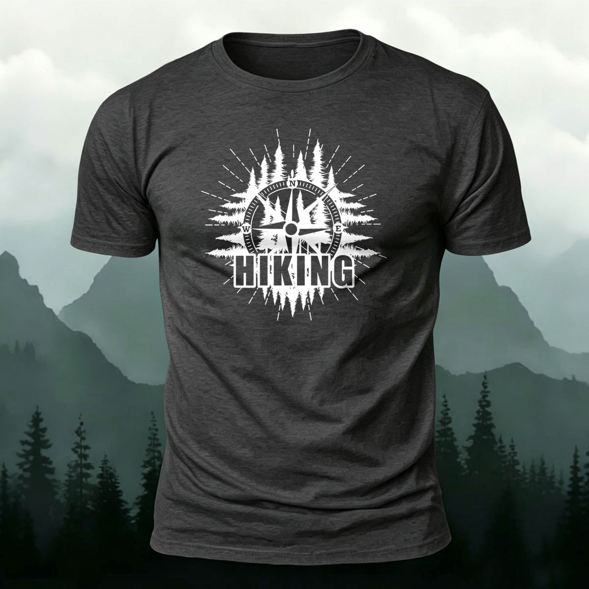 Compass Print Hiking Versatile Cotton T-Shirt