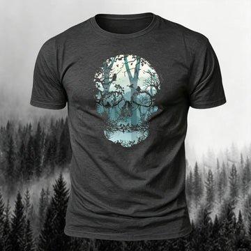 100% Cotton Skull-Print Outdoor Comfortable T-Shirt