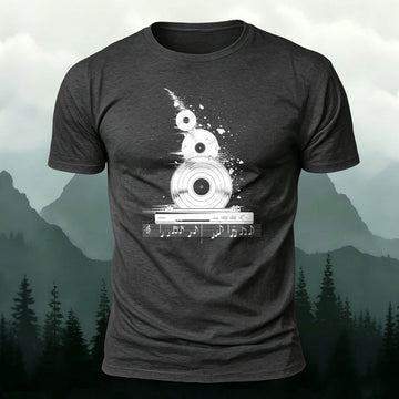 Cotton Sheet Music Radio Print Fitted Crew-Neck T-Shirt