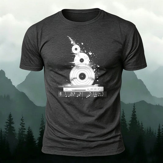 Cotton Sheet Music Radio Print Fitted Crew-Neck T-Shirt