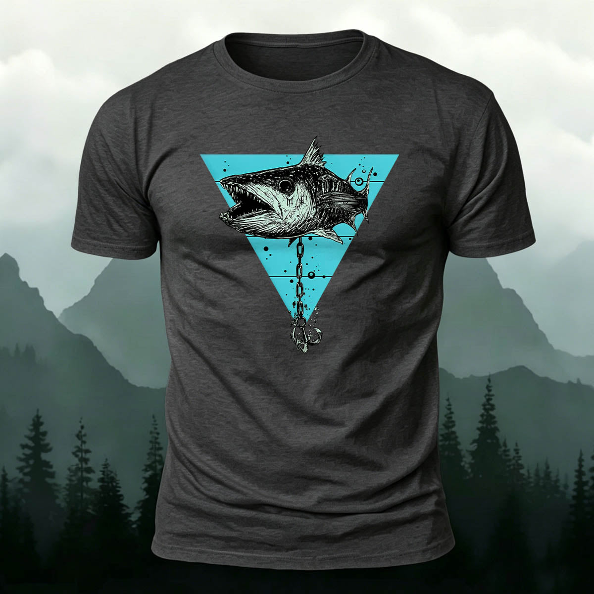 Vintage Fishing Chain Print 100% Cotton T-Shirt