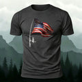 Combed Cotton Fishing Rod Flag Printed Casual T-Shirt
