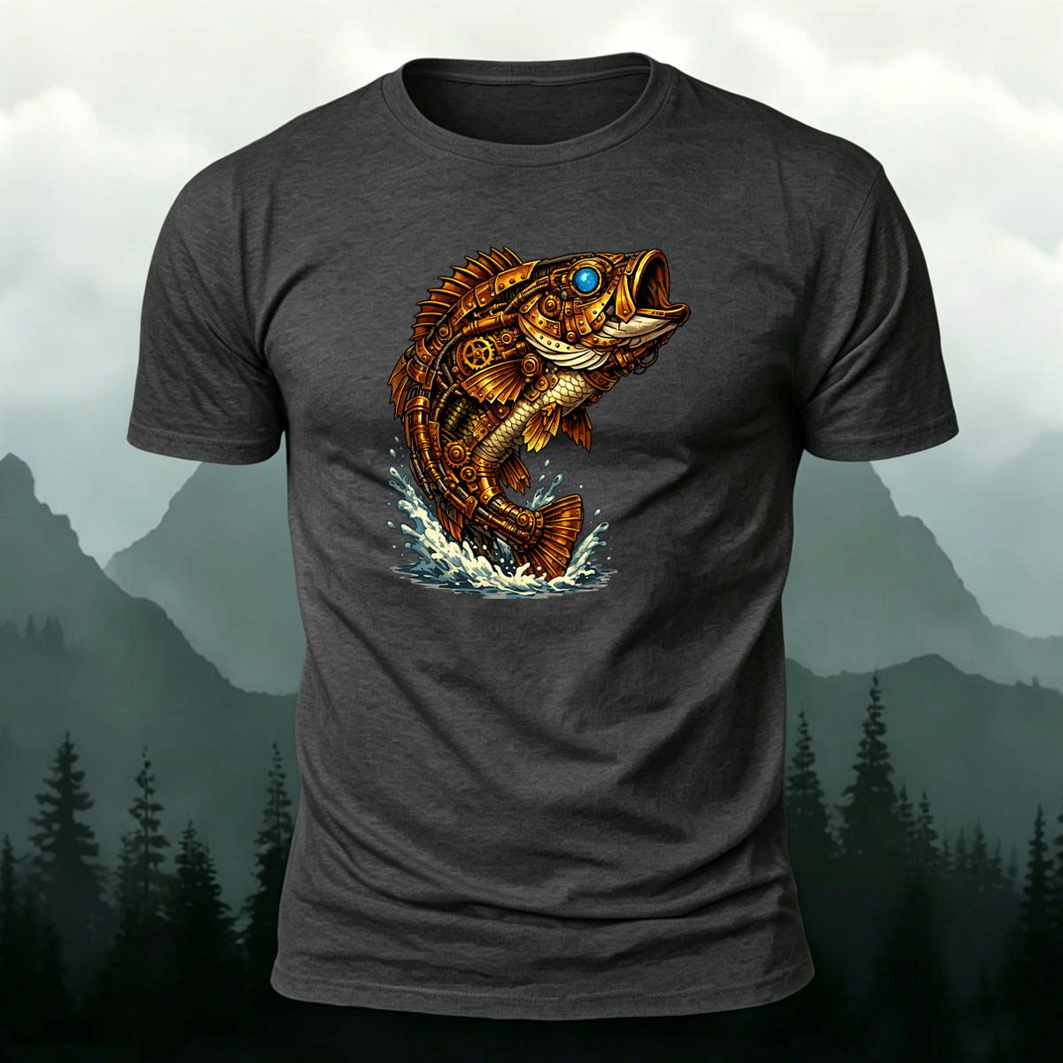 Mechanical Bass Print Outdoor Skin-Friendly T-Shirt