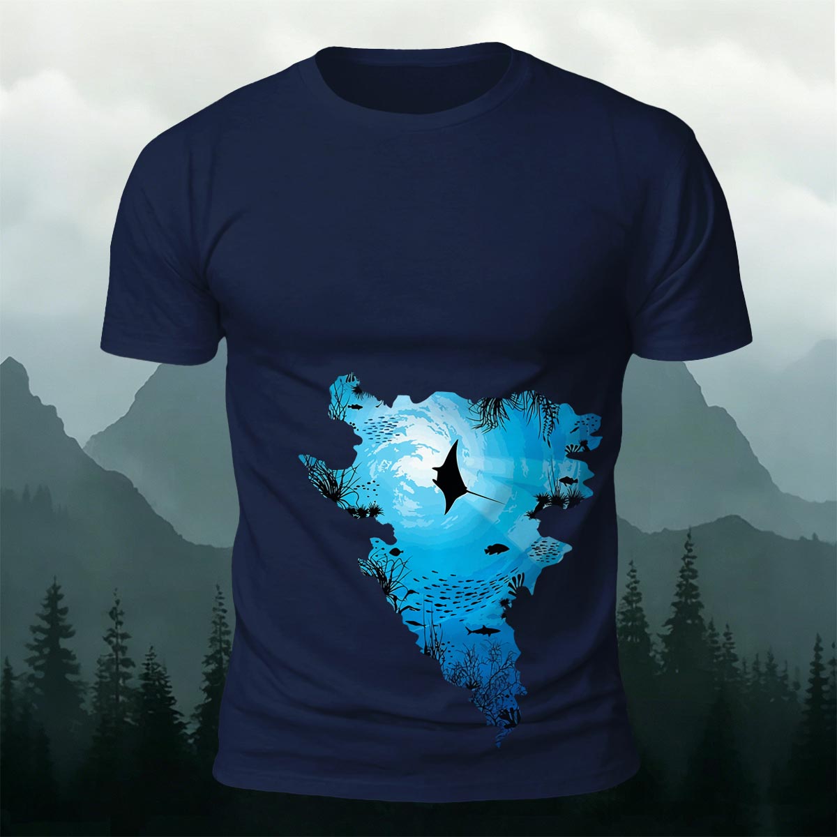 Deep Sea Dream Jellyfish Silhouette Printed Cotton T-Shirt