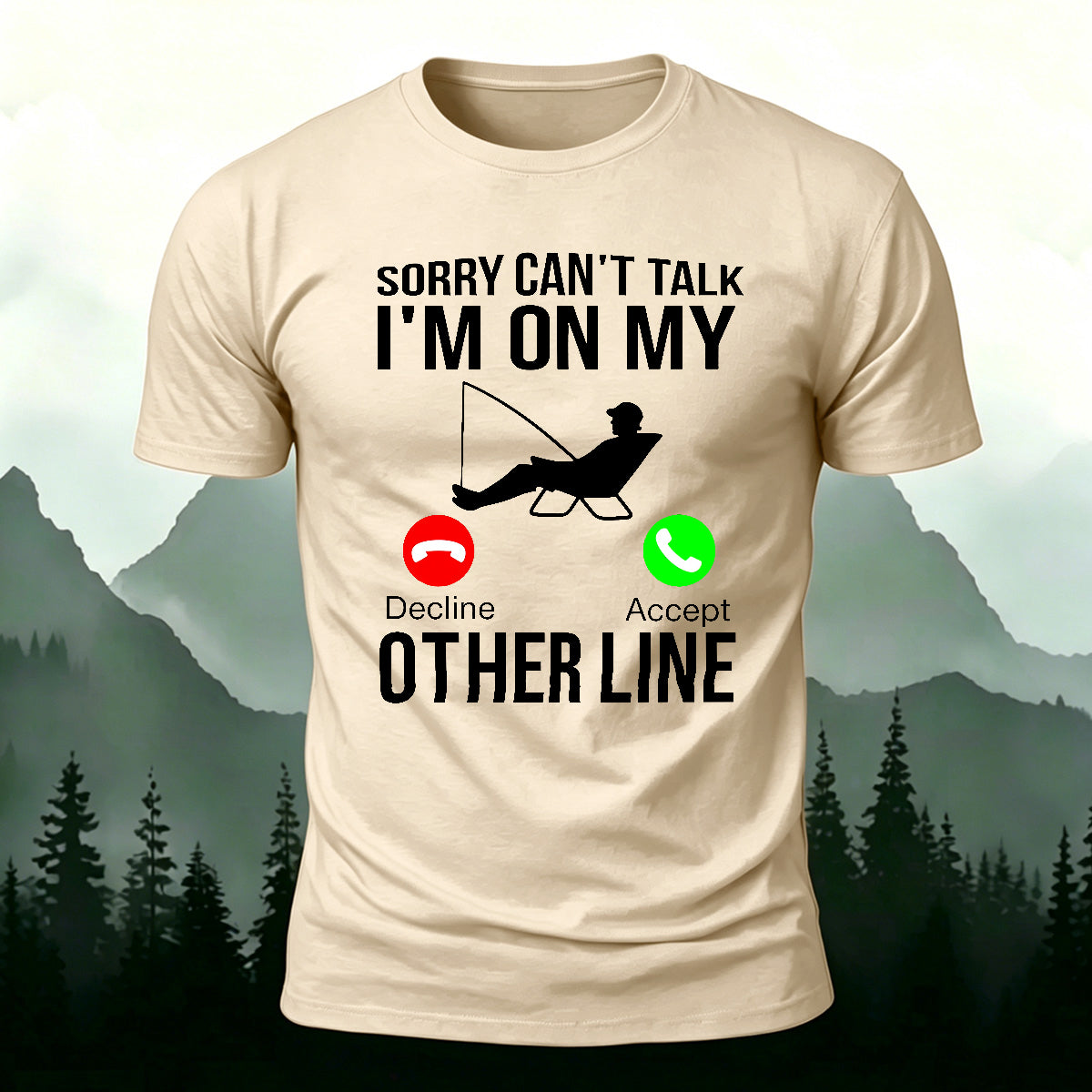 Obsessed with Fishing Pattern Skin-friendly T-shirt Beige
