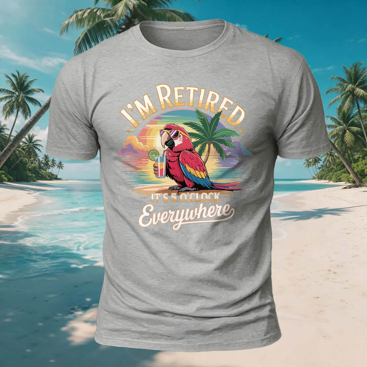 Fun Parrot Drinking Beach Leisure Breathable T-Shirt