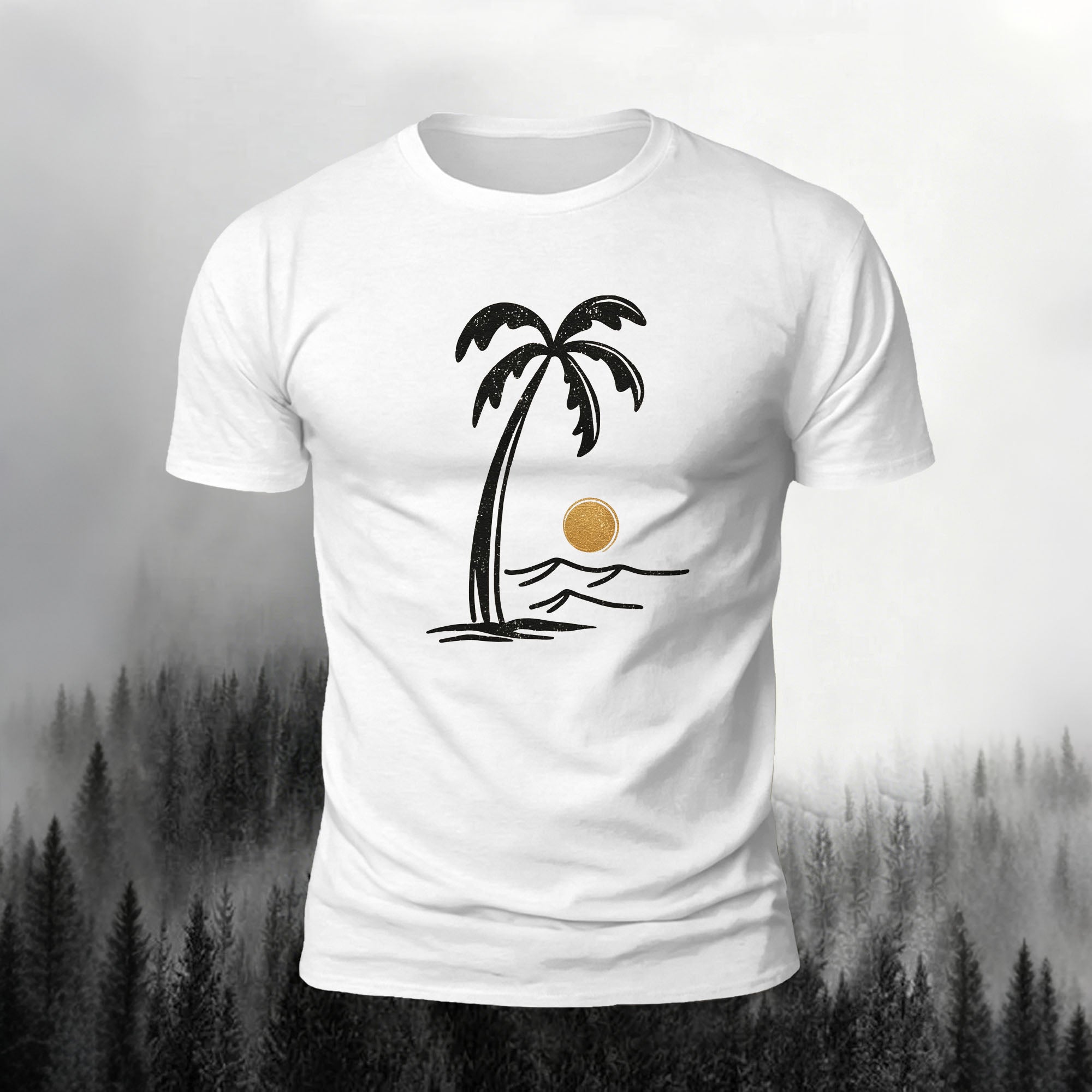 Mountain Series Simple Pattern Cotton Breathable T-Shirt White