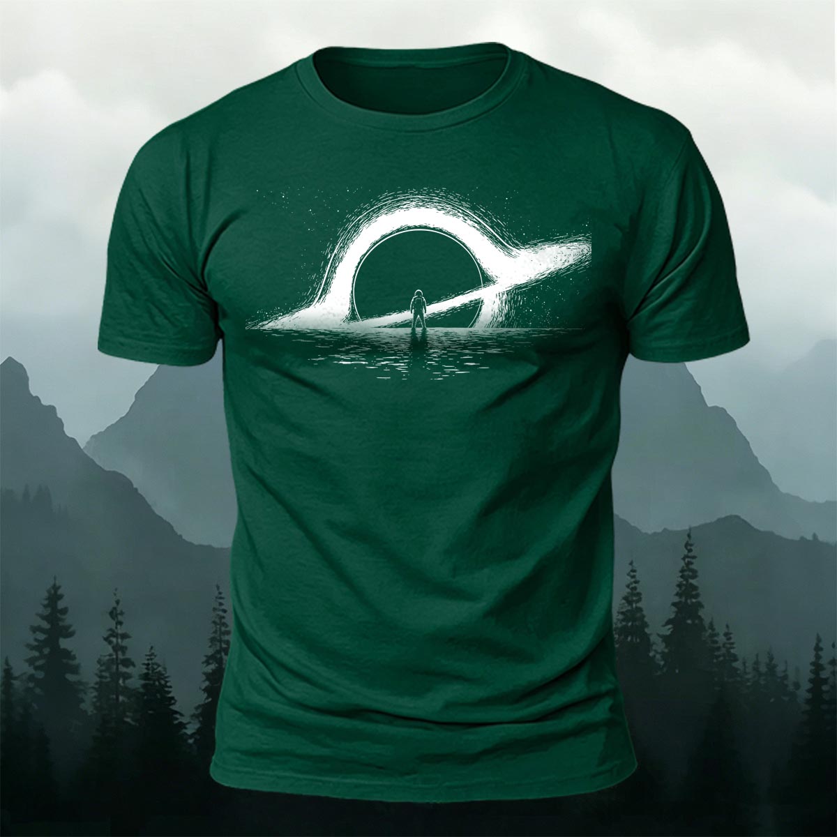 Dreamy Black Hole Printed Casual Cotton T-Shirt
