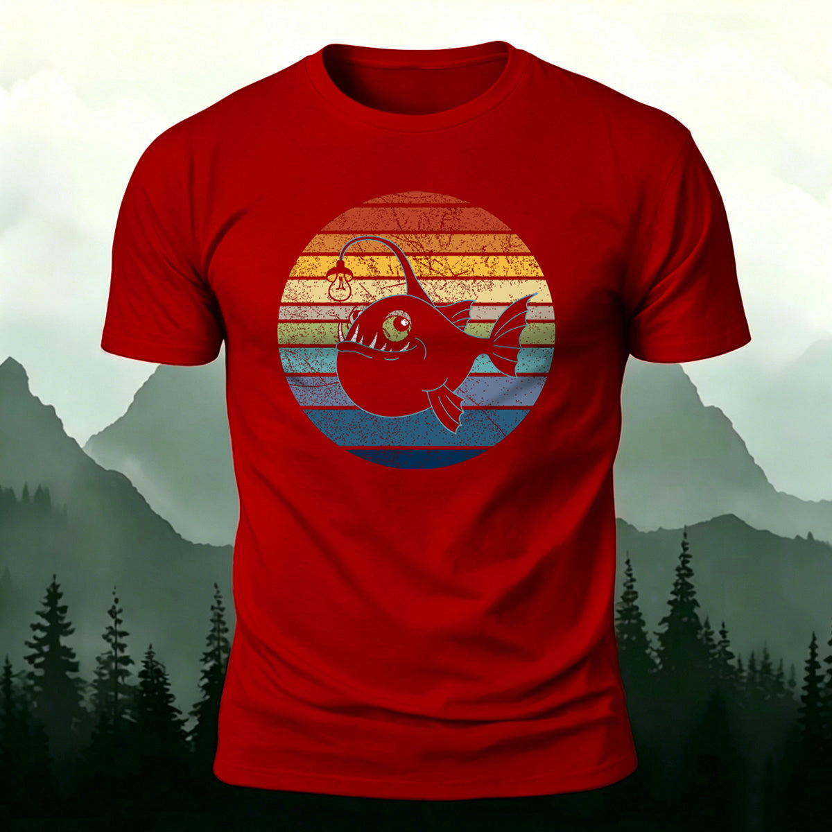 Fun Fishing by Lantern Light Print Casual Cotton T-Shirt