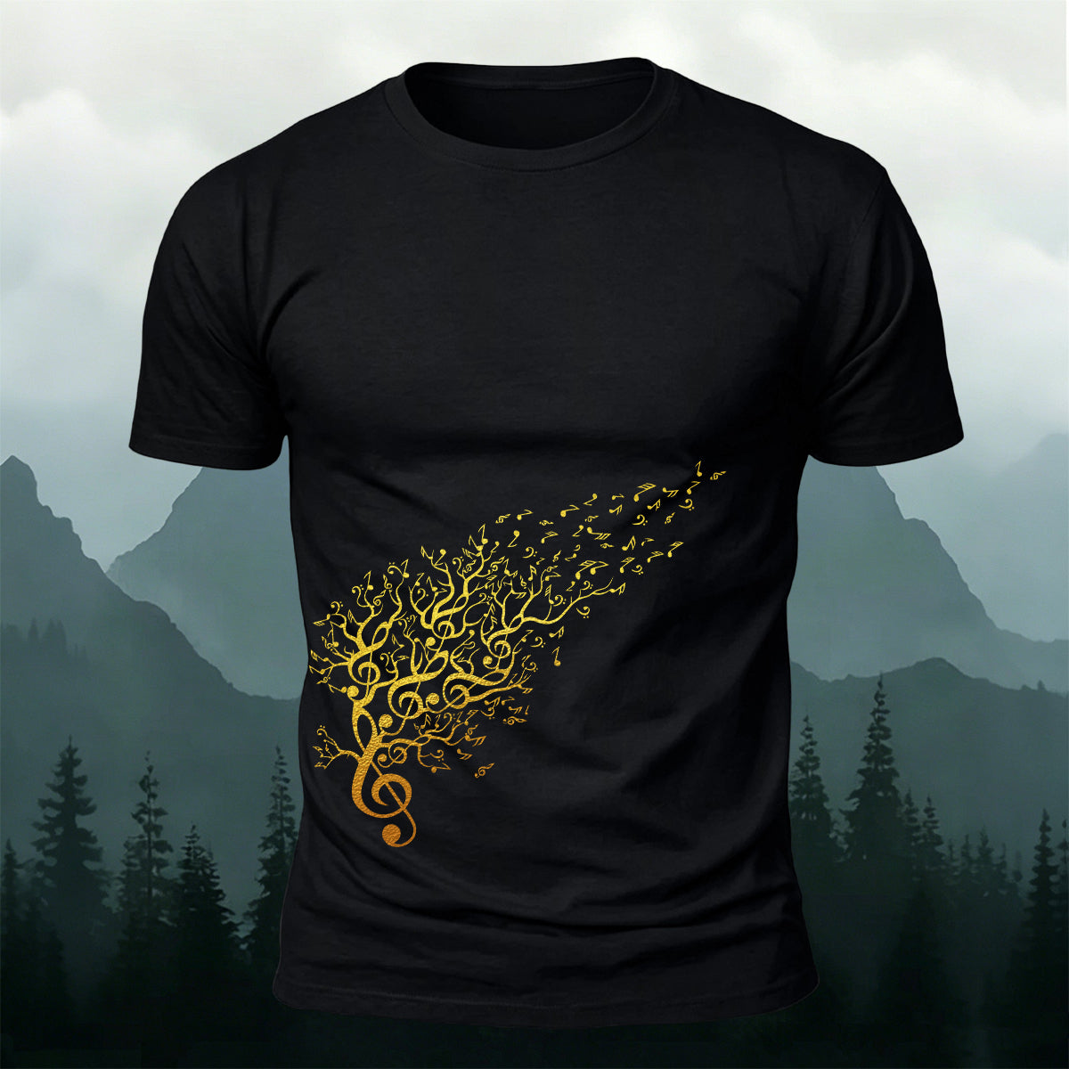 Flowing Musical Note Print Cotton Casual T-Shirt