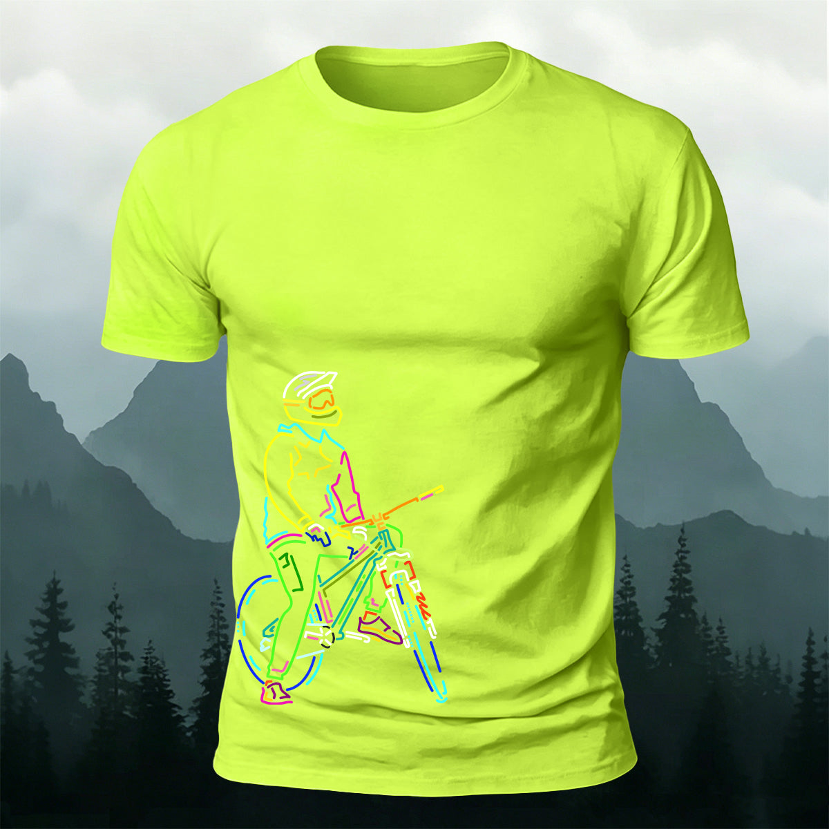 Colorful Lines Cycling Series Printed Cotton T-Shirt