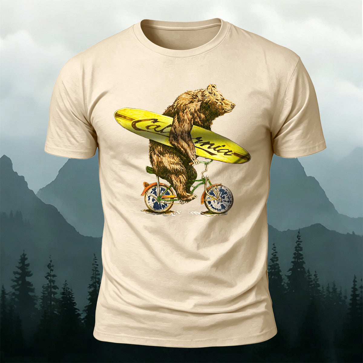 Fun Bear Cycling Surfing Outdoor Premium Cotton Tee