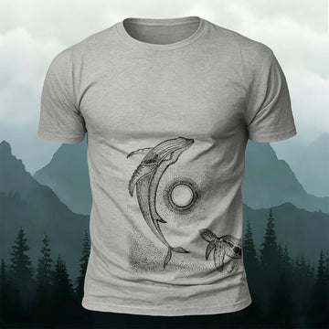 Star Ring Whale Print Casual Cotton T-Shirt