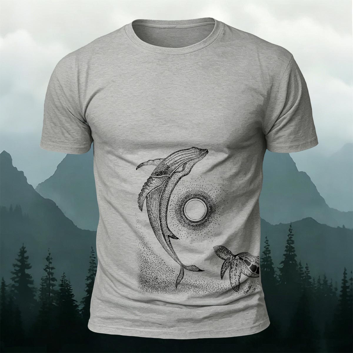 Star Ring Whale Print Casual Cotton T-Shirt