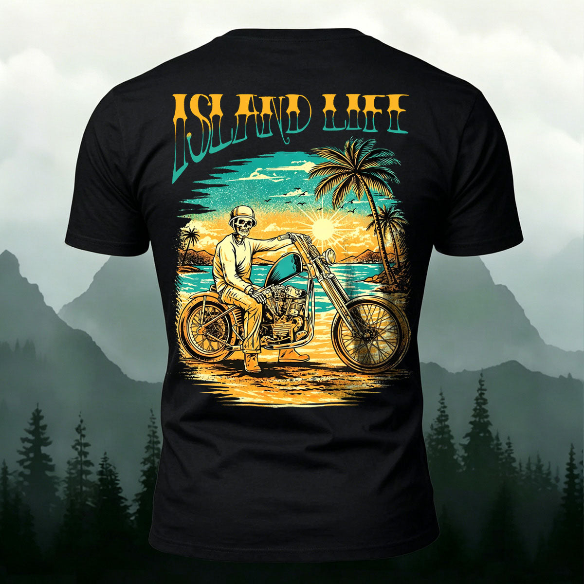 American Retro Motorcycle Skull Casual Cotton T-Shirt