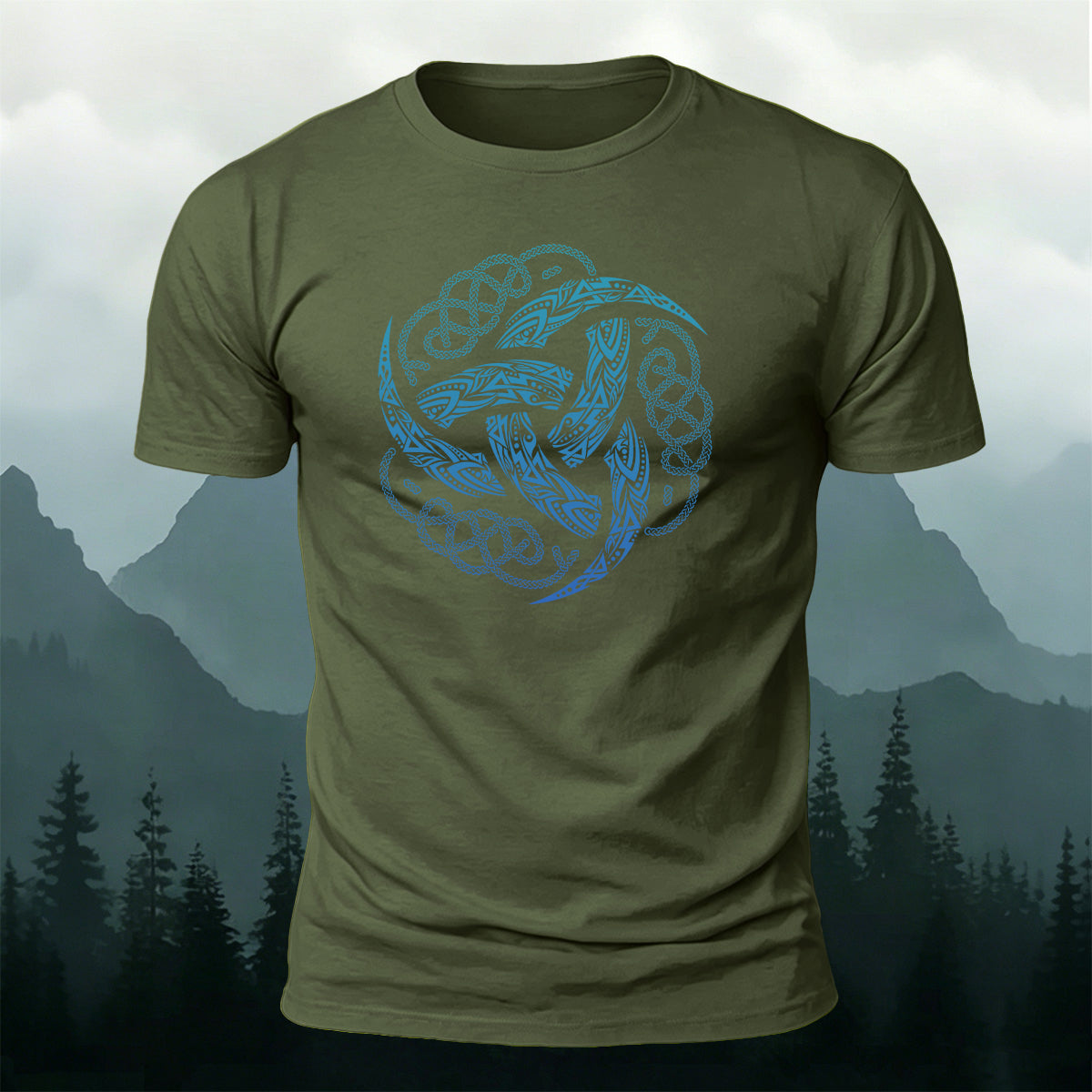Viking Mythology Totem Print Casual Cotton T-Shirt AMG