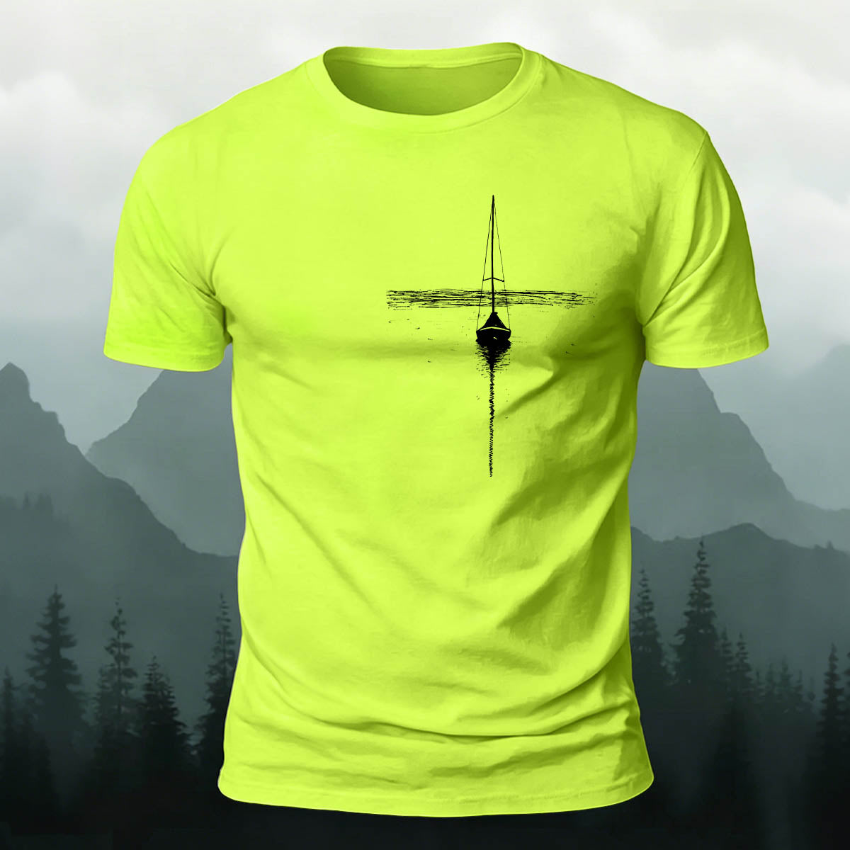 Silhouette of a Lonely Fishing Boat Print  Cotton T-Shirt