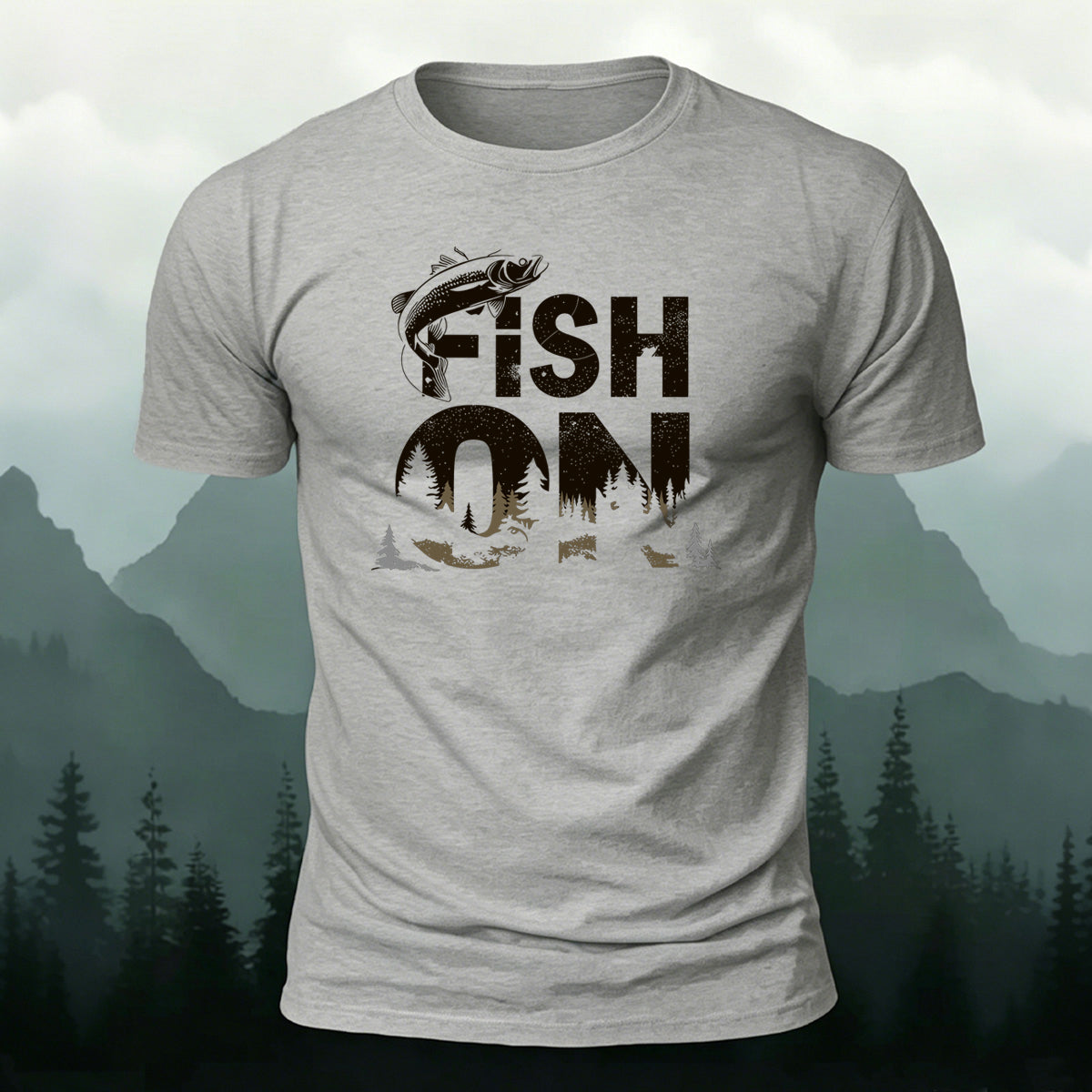 Fish on Art Print Cotton Outdoor Casual T-Shirt