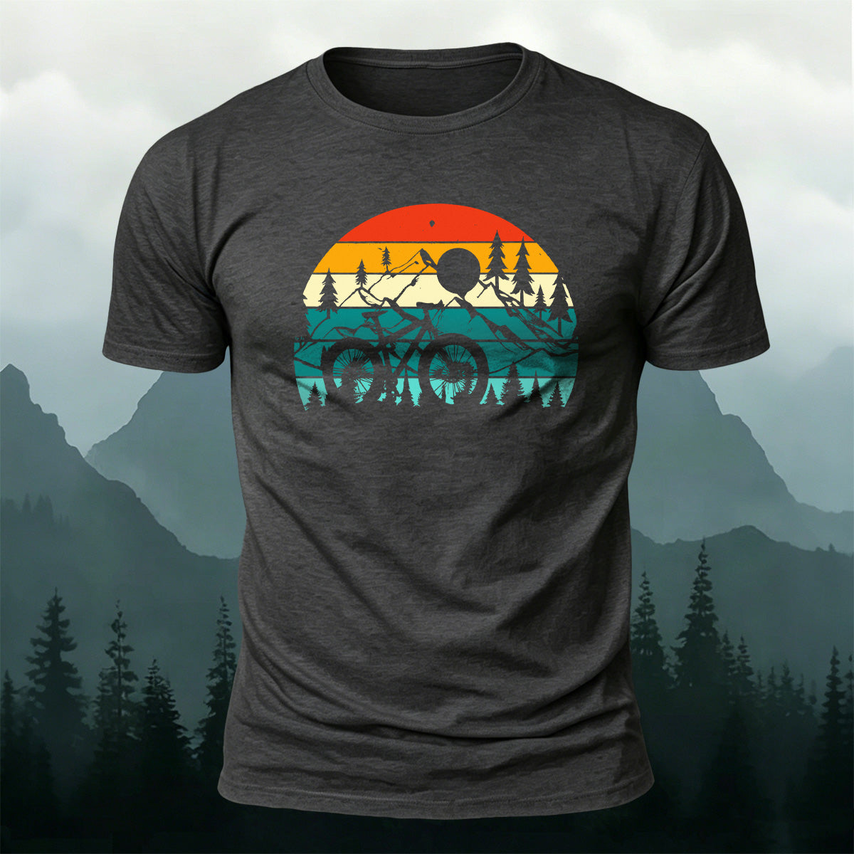 Mountain Biking in the Woods - Illustrated Cotton T-Shirt