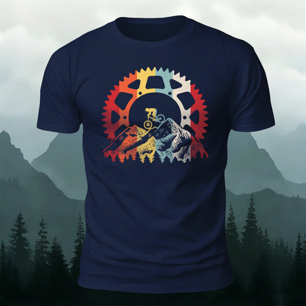 Colorful Bicycle Gear Print Combed Cotton T-Shirt