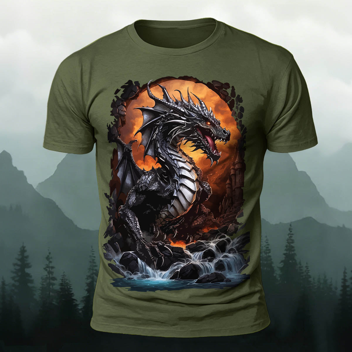 Rampaging Dinosaur Printed Casual Crew Neck T-Shirt