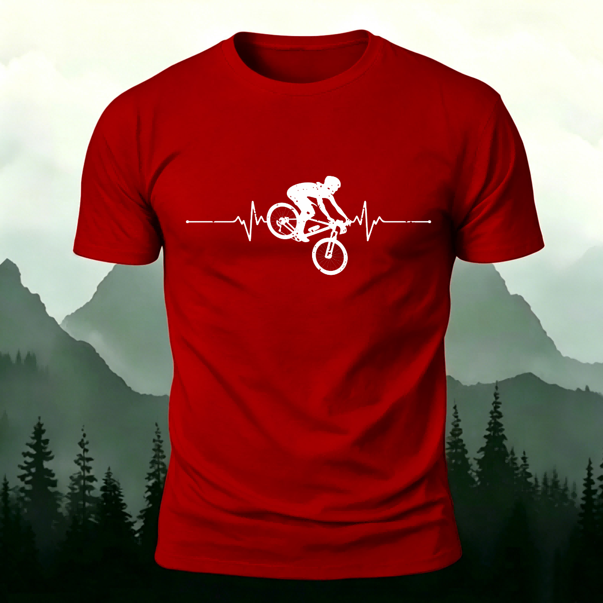 Minimalist Cycling Pattern Soft Comfortable Cotton T-Shirt Red