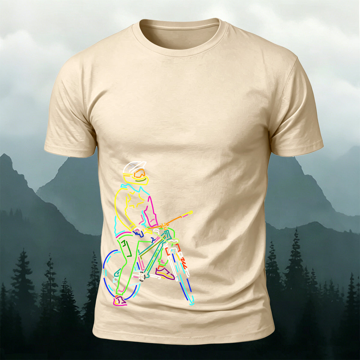 Colorful Lines Cycling Series Printed Cotton T-Shirt