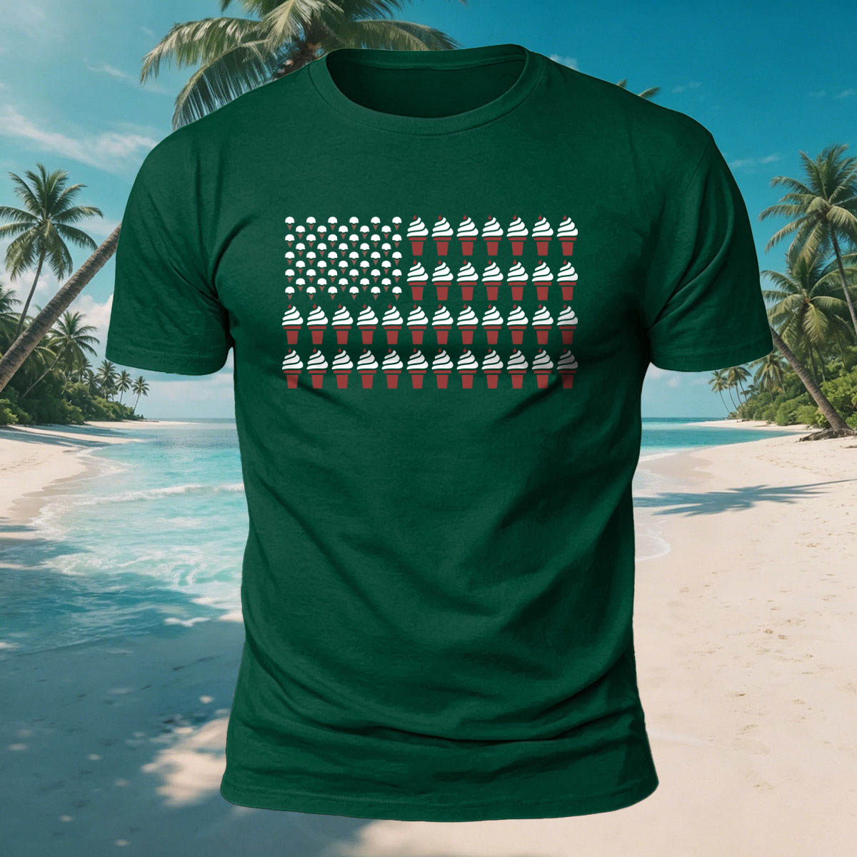 Ice Cream Flag Print Versatile Breathable Cotton T-Shirt