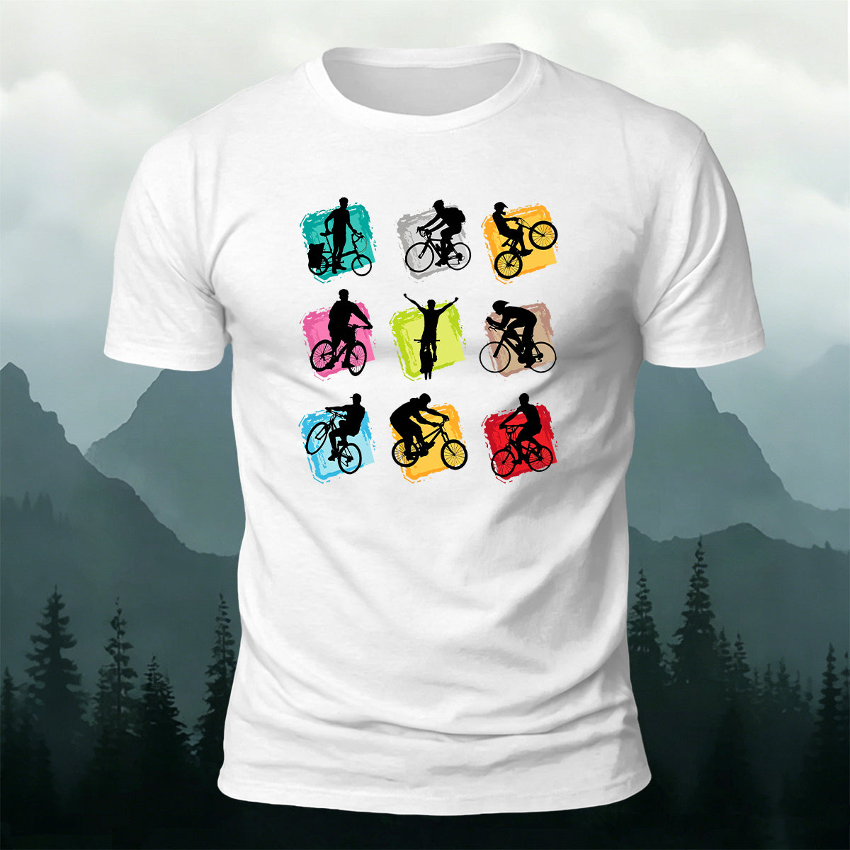 Colorful Nine-Grid Cycling Series Printed Cotton T-Shirt