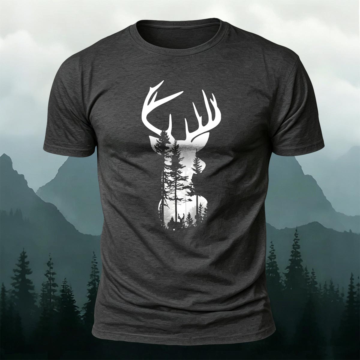 Moose Forest Print Natural Skin-Friendly T-Shirt