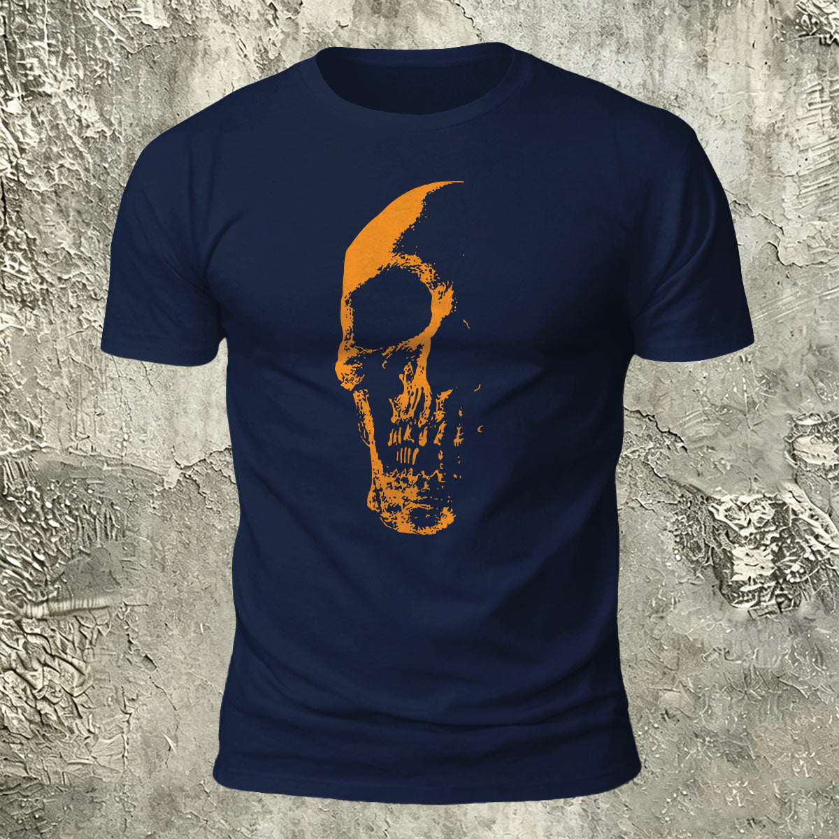 Skull Gradient Print Cotton Crew Neck T-Shirt