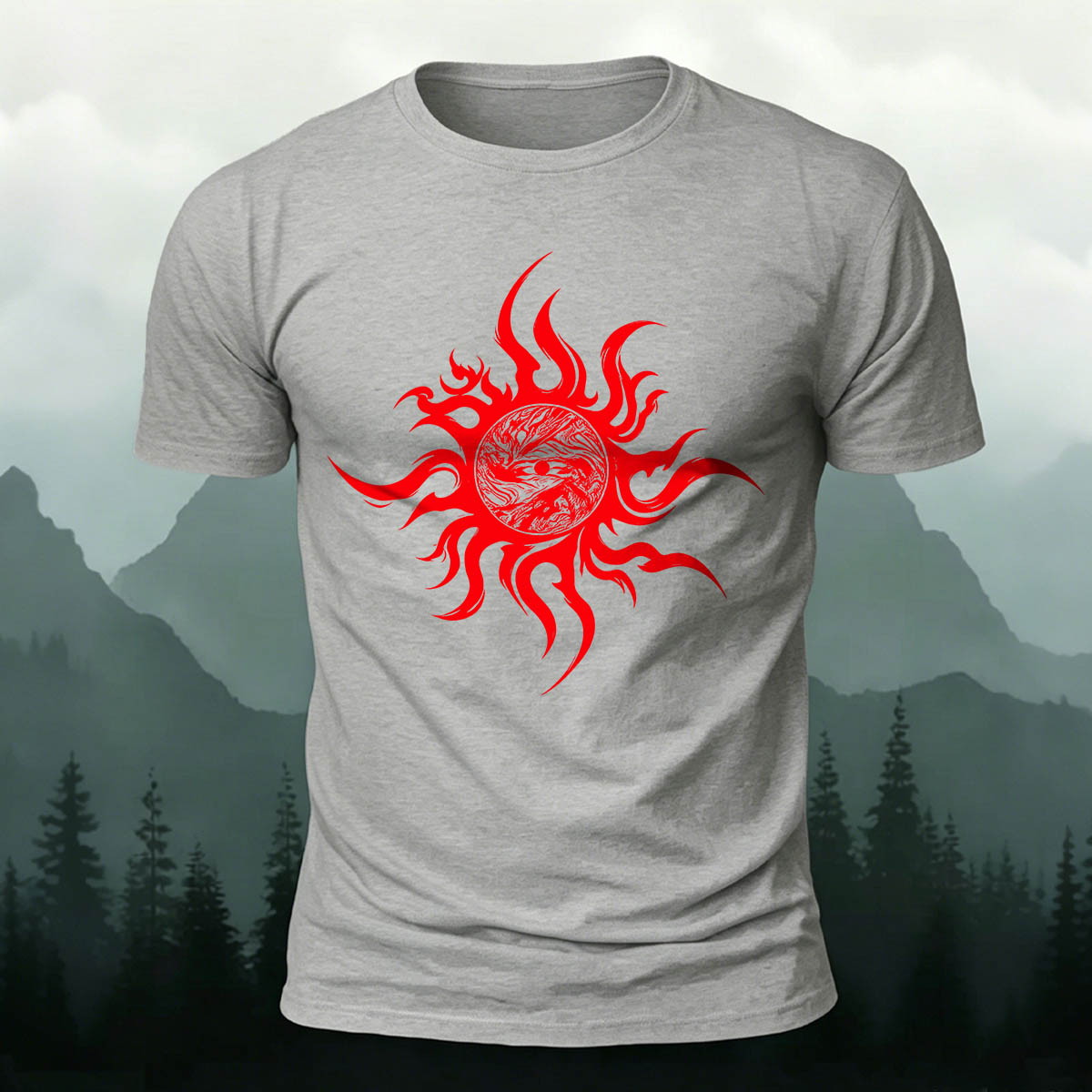 Artistic Sun Print Casual 100% Cotton T-Shirt
