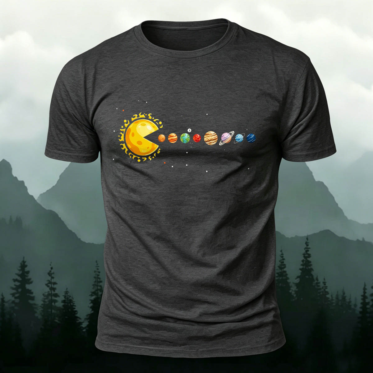 Fun Solar System Print Casual 100% Cotton T-Shirt