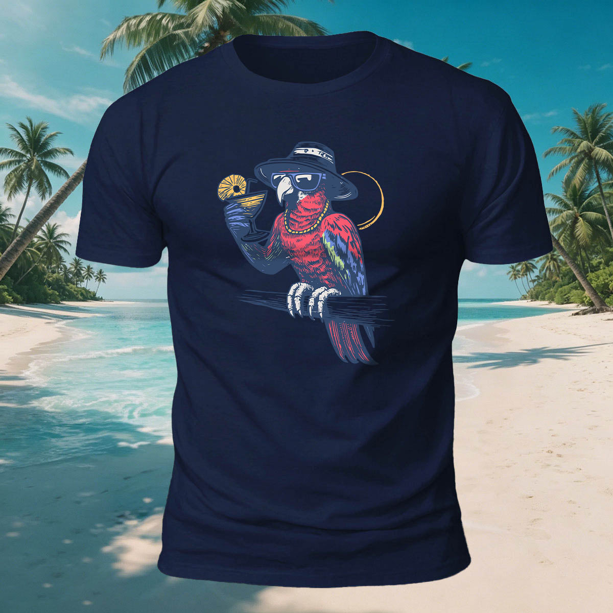 A Drink and Relax Bird Print Versatile Cotton T-Shirt