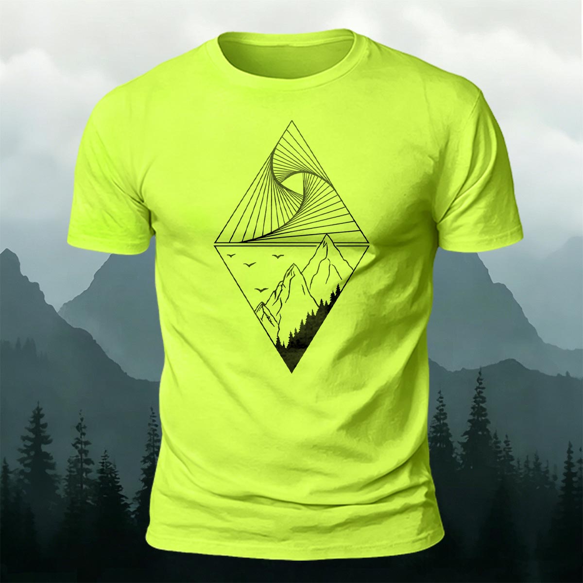 Mountain Geometric Pattern Casual 100% Cotton T-Shirt