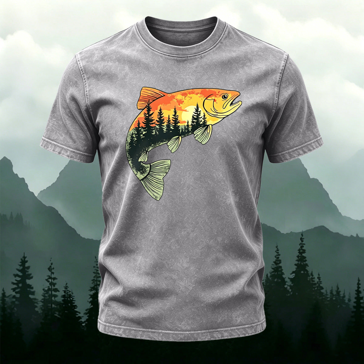 Fish Pattern Forest Style Ultra-soft Fabric T-Shirt