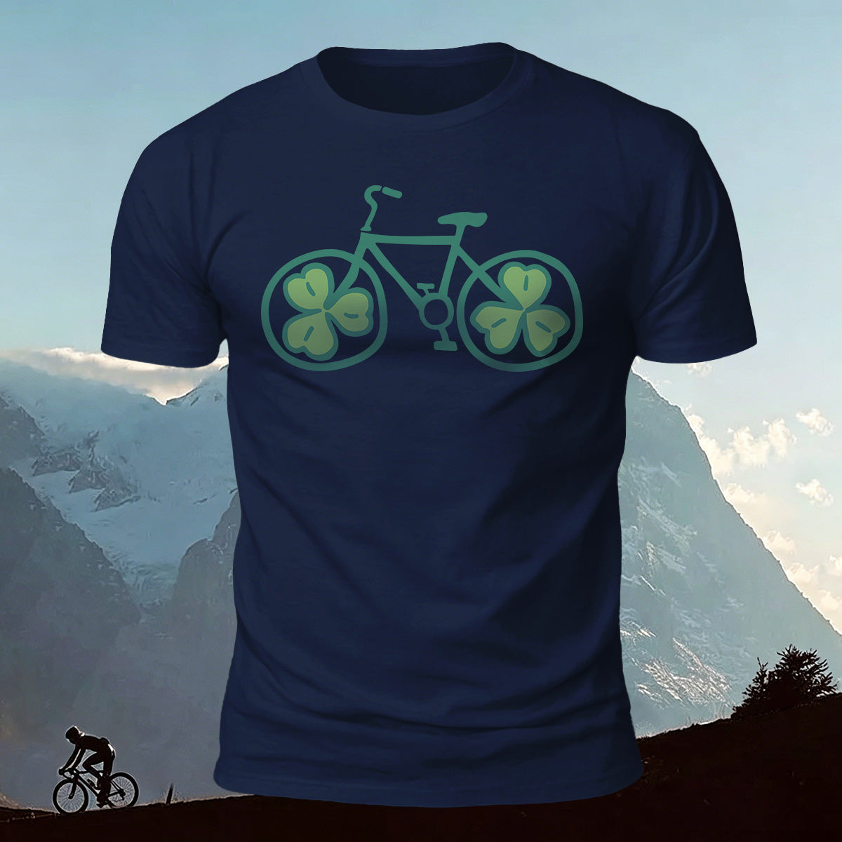 Clover-Printed Roller Bike 100% Cotton Casual T-Shirt