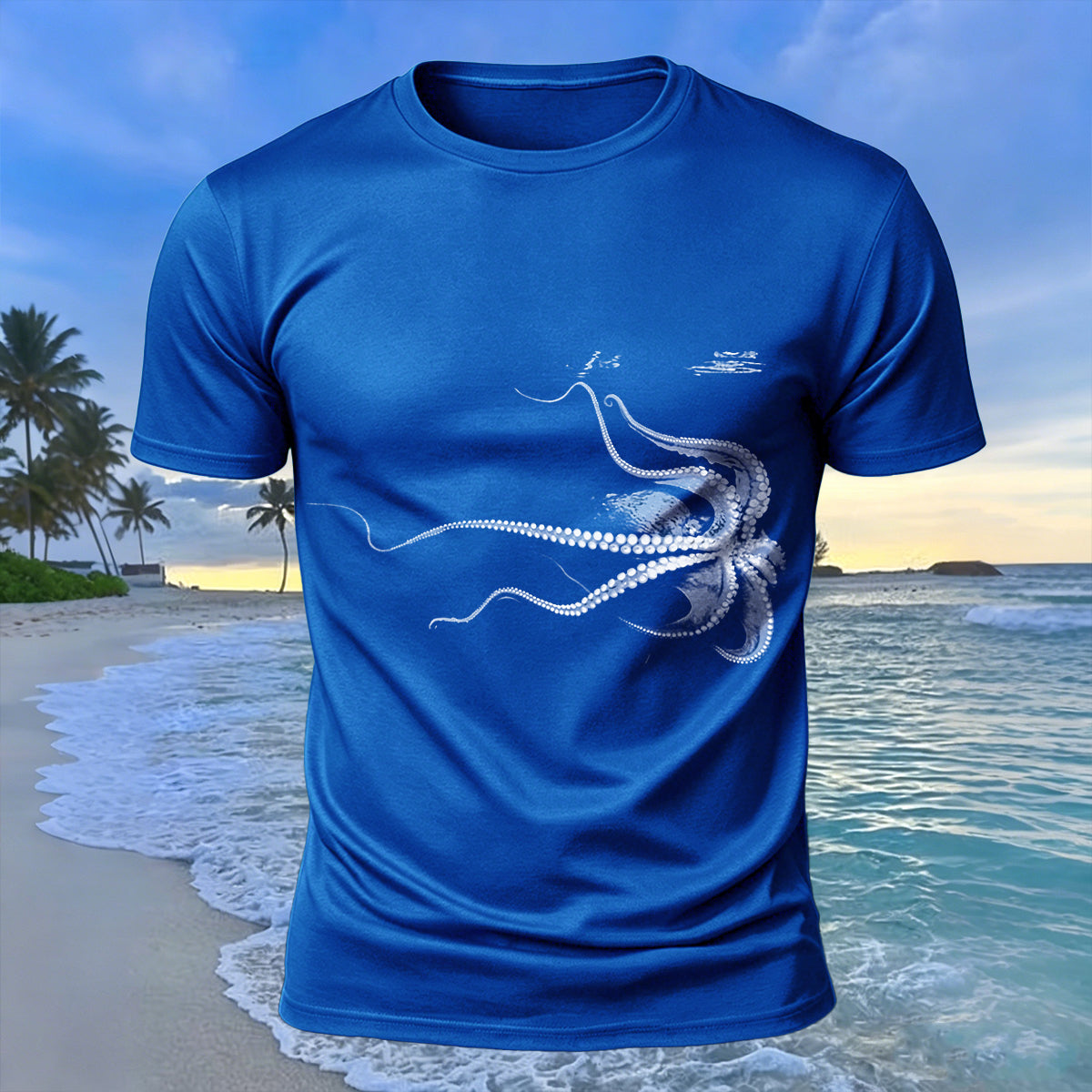 Octopus Silhouette Print Casual Cotton T-Shirt