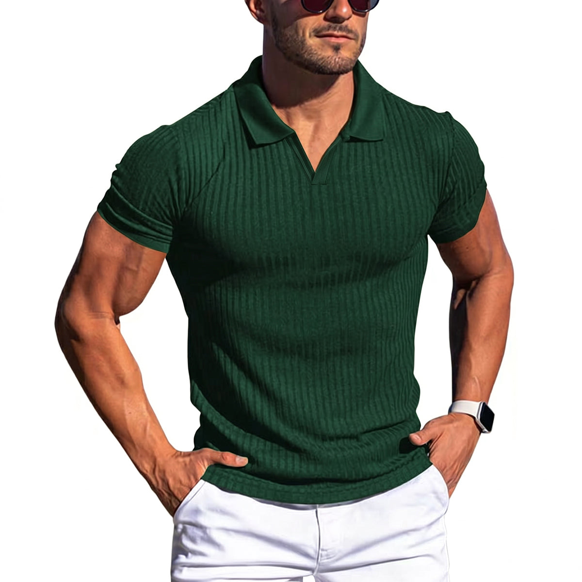 Vertical Stripe Casual Short-Sleeve Polo Shirt