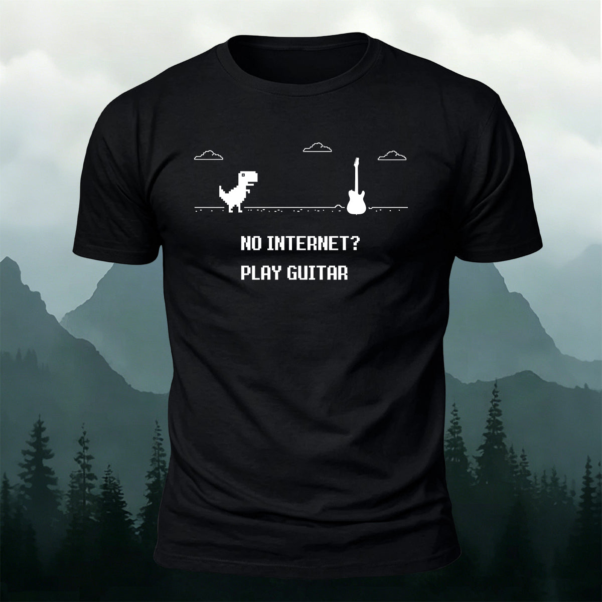 Dinosaur Guitar Creative Print Cotton Outdoor T-Shirt