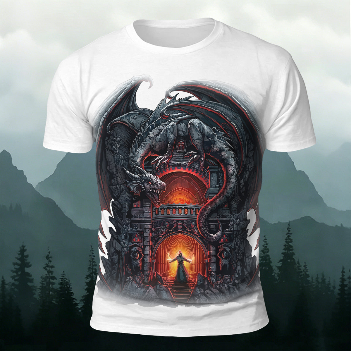 Dark Demon Dragon Print Vintage Casual T-shirt