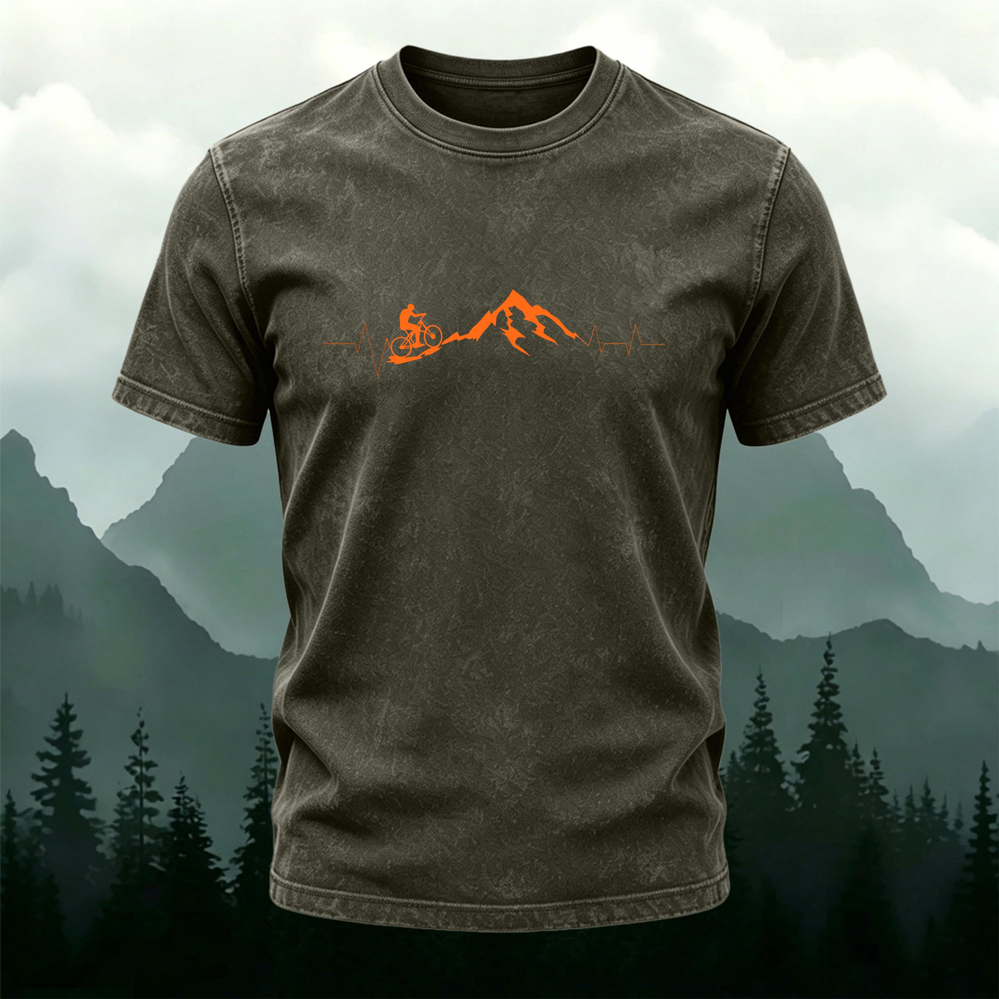 Outdoor Cyclist Print Casual Washed Cotton T-Shirt